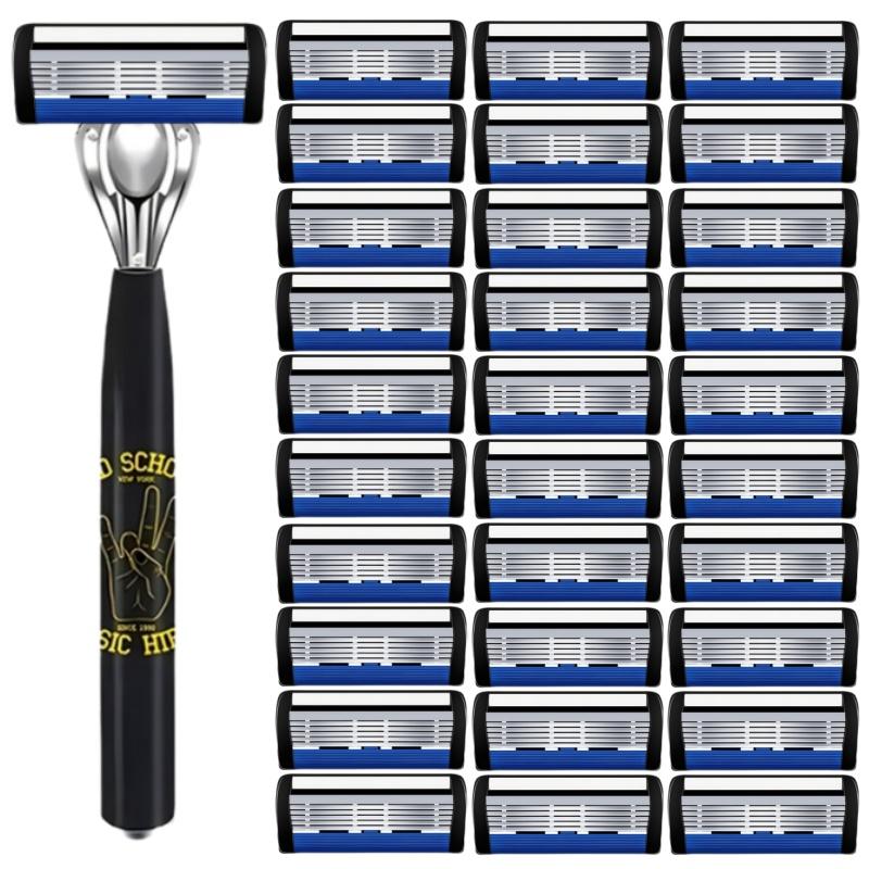 6-layer Razor Blade, Men's Stainless Steel Blade, Classic Water Washed Razor, Sharp Blade for Clean Shaving