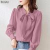 Women Casual Round Neck Loose Long Sleeve Blouse
