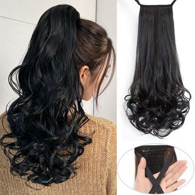 Synthetic Double Straps Loose Wave Style Ponytail Clip In Ponytail Extension Long Curly Ponytail High Temperature For Women Accessory