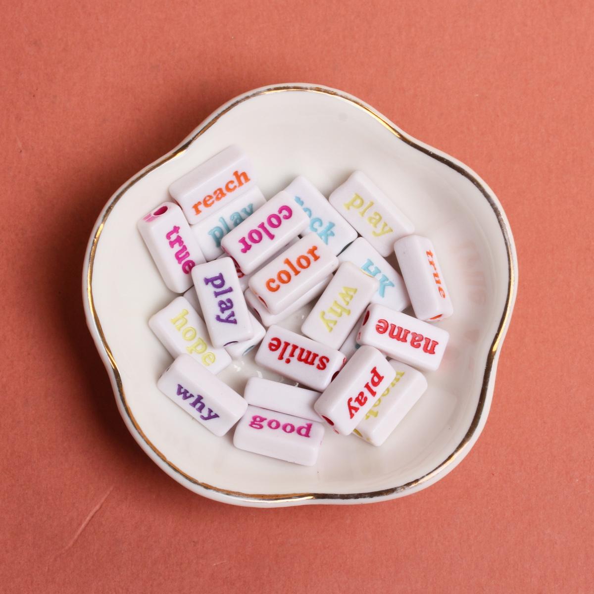 

Буквы, бусины, геометрические фигуры, прямоугольник, 14,5 мм, цветные пластиковые акрил, сделай сам, 10 шт., модный английский алфавит White Multicolor