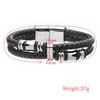 15mm European & American Double-Layer Woven Leather Bracelet with Gold-Inlaid Titanium Steel