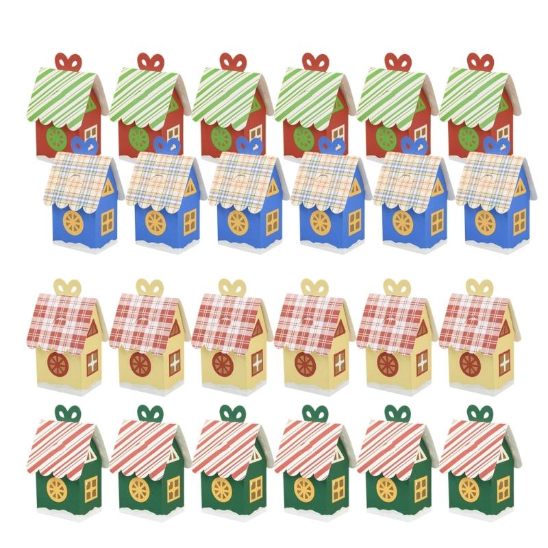 Set Of 24 Reusable Holiday House Gift Boxes Paper Candy Containers For Christmas Event And Crafts