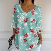Women's Casual And Fashionable V-Neck Floral Print Seven Quarter Sleeved Top Top