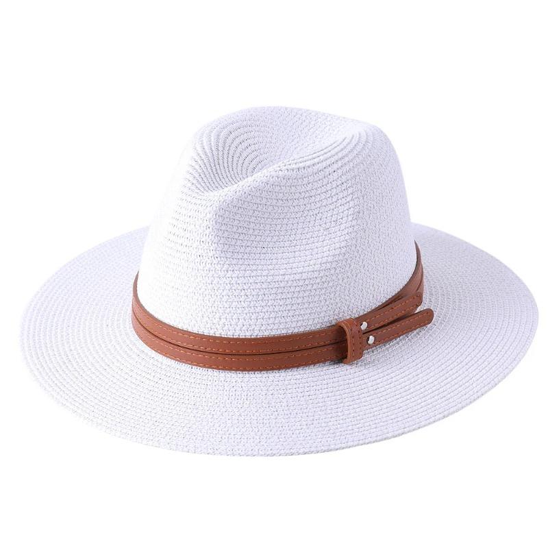 

Fashion 56-60cm New Natural Straw Hat Panamad Soft Summer Female/male Wide Flap Beach Cap Sun Protection Uv Fedora Hat 56-58cm