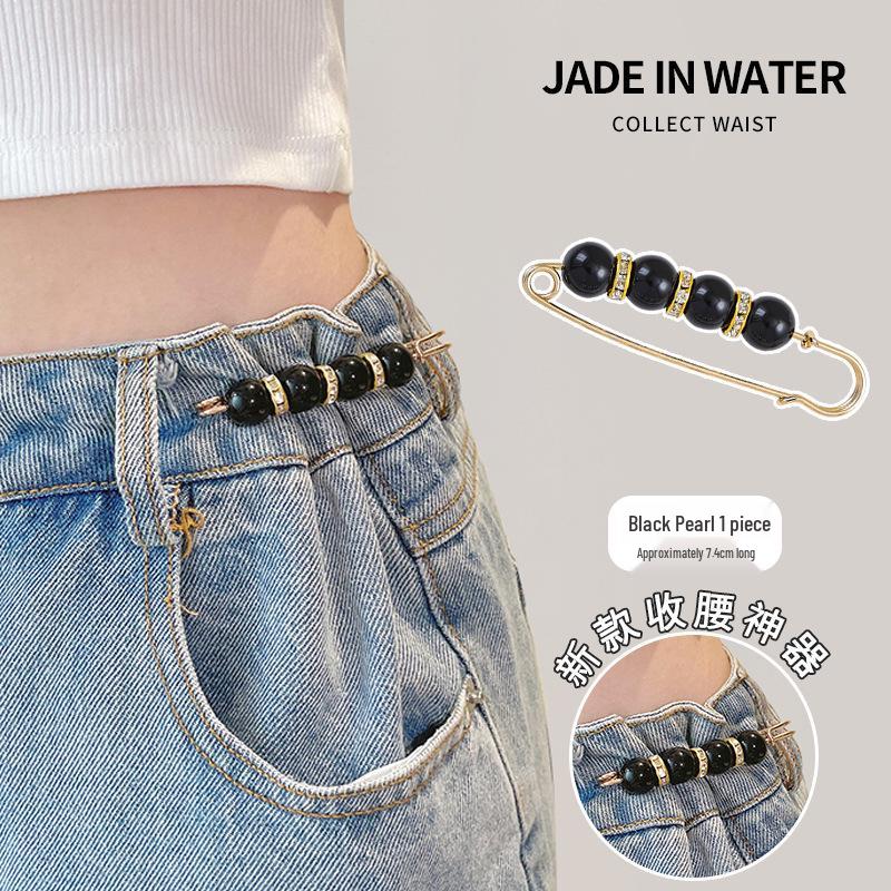 Women's Adjustable Pearl Safety Pin for Waist-Cinching and Neckline Fixing
