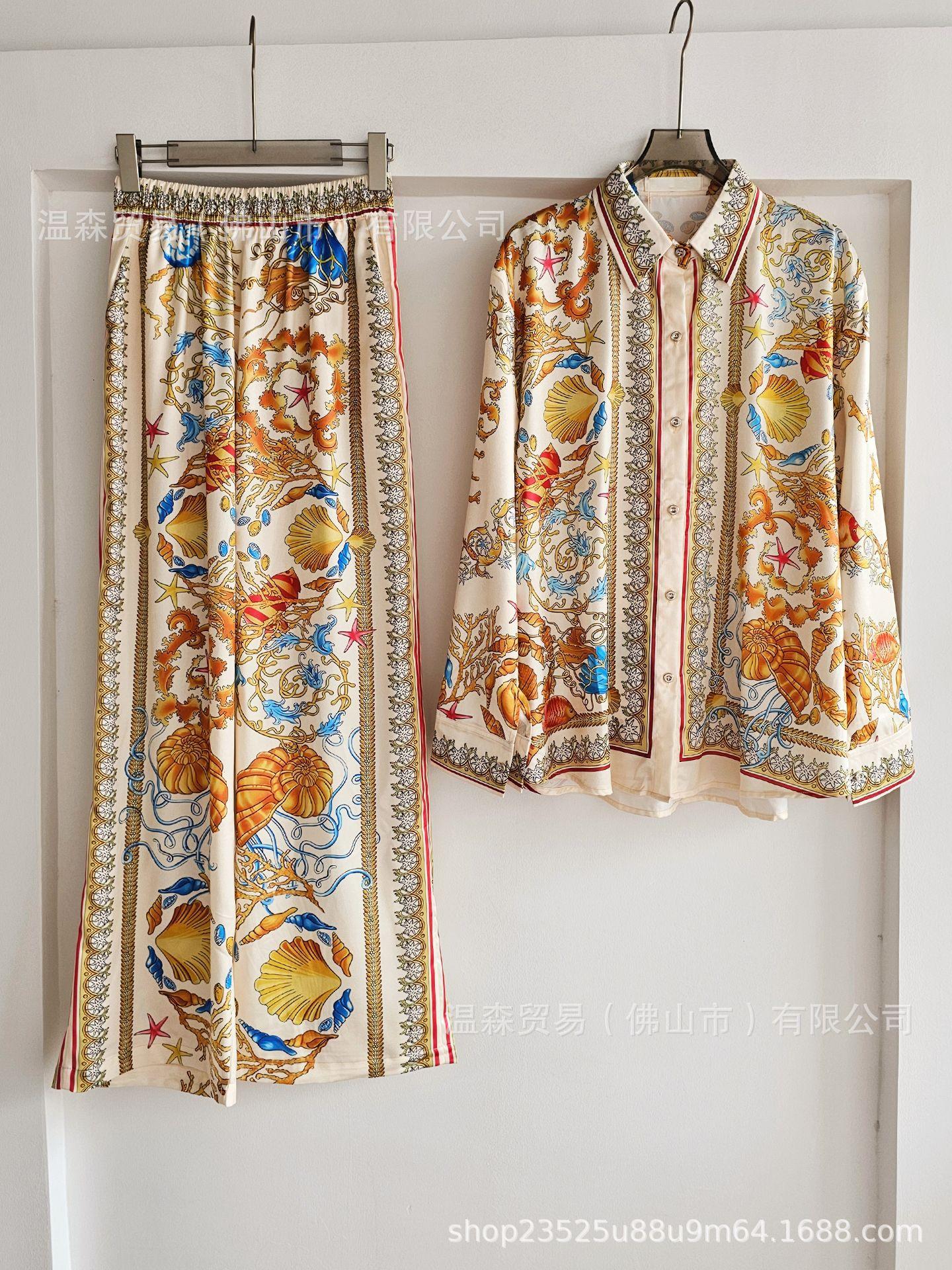 

Элегантный барочный комплект из рубашки и брюк с принтом морской звезды и ракушек L цветочный