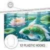 Lotus Fishes Pattern Bathing Curtain  Bathroom Shower Curtain Waterproof With 12 Hooks Home Deco Free Ship