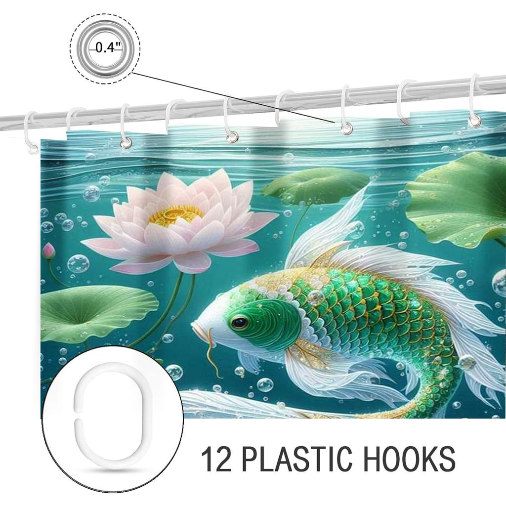 Lotus Fishes Pattern Bathing Curtain  Bathroom Shower Curtain Waterproof With 12 Hooks Home Deco Free Ship