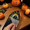UV Printed Halloween Decor Candle Holder, Gothic Stained Glass Style Translucent Panel Lamp Retro Spooky Candlestick, Tabletop Atmosphere Ornament for