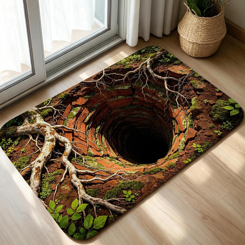 3D Illusion Welcome Rug Cracking Ground Doormat Deep Blue Abyss Area Rug Floor Mat Living Room Garage Corridor Pad