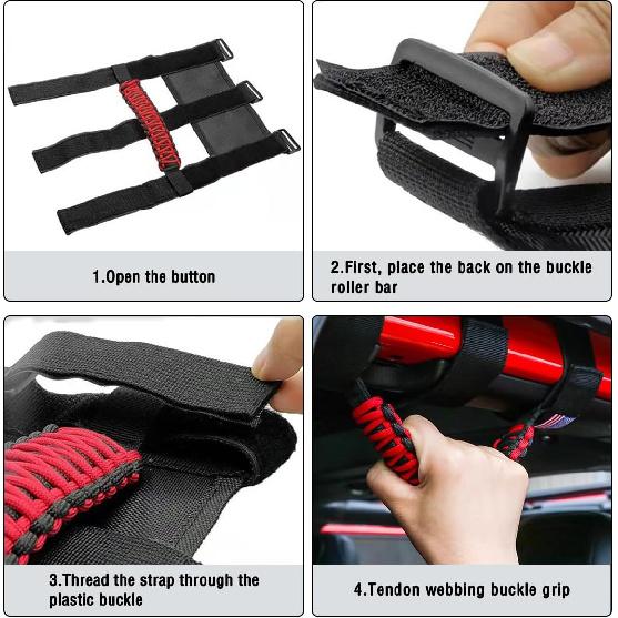 HZEL 2PCS Roll Bar Grab Handles, Oxford Cloth Upgrade Metal Buckle Paracord Grip Handles, Durable And Strong Car Accessories, Compatible With