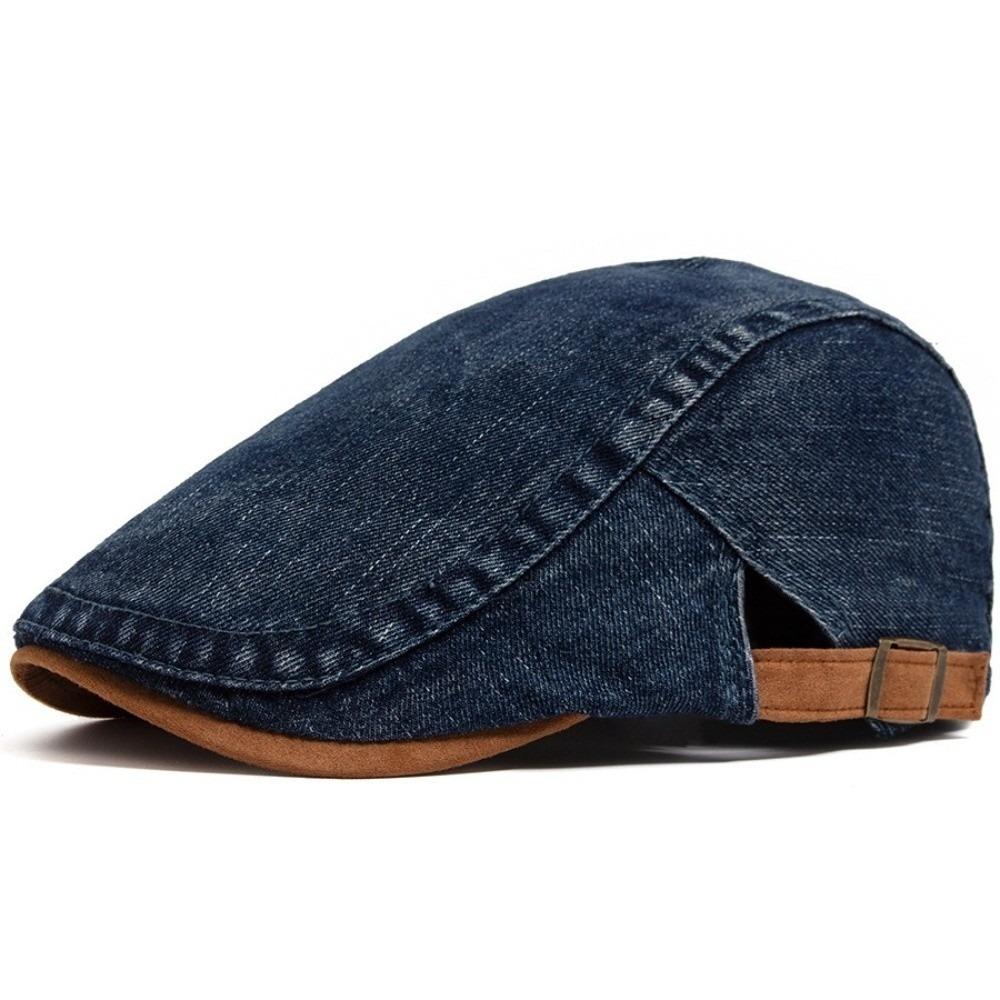 Denim Cotton Beret Hat Soft Material Peaked Cap Adjustable Flat Visor Hat Casual Wear
