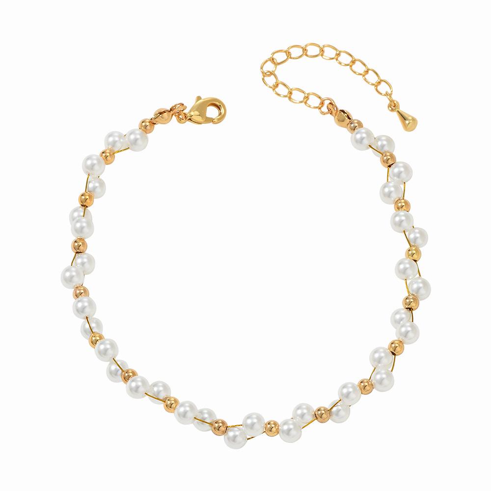 Women's Double Layer Gold-Plated Woven Pearl Bracelet - High-End Chinese Style Summer Accessory
