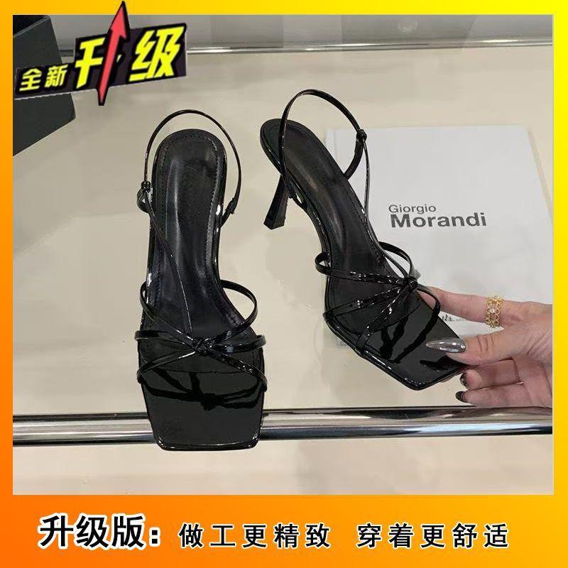 Internet celebrity temperament strappy celebrity stiletto open-toed high heels 2025 fairy style summer French cross-heeled sandals