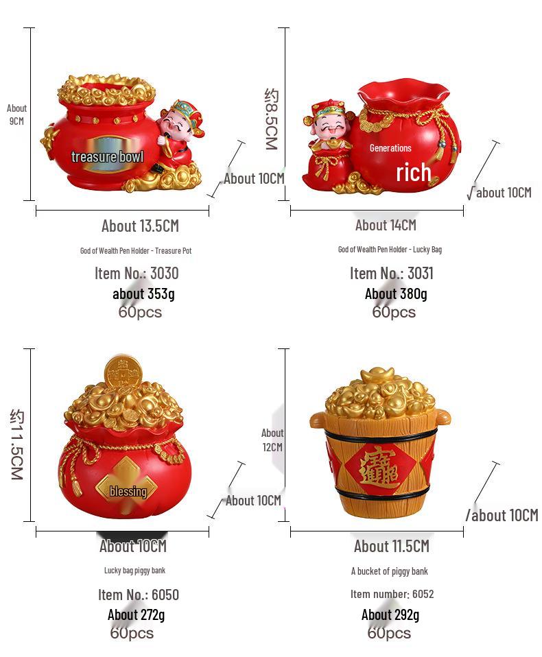 Fortune Piggy Bank: God of Wealth Pen Holder & Flower Arrangement - Lucky Bag Decor, Office Storage, New Year Gift