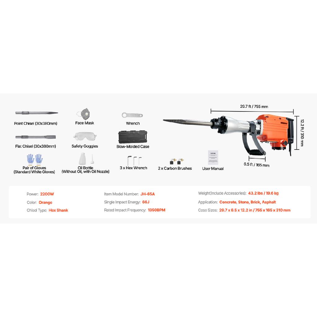 SucceBuy Demolition Jack Hammer 1500W/2200W/3500W Jack Hammer Concrete Breaker Heavy Duty Electric Jack Hammer 2/4pcs Chisel