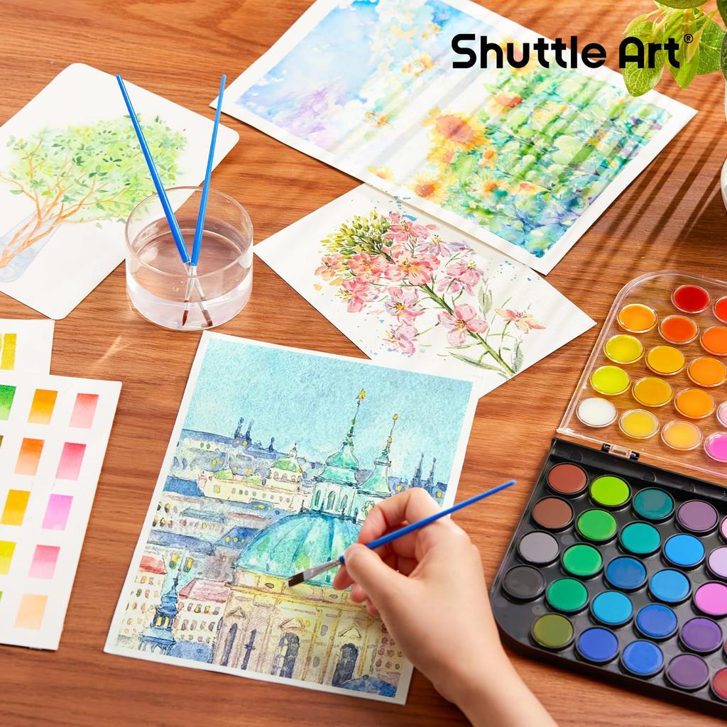 Shuttle Art Solid Watercolor Paint Petit Easy to Large Brush 48 for Outdoor Adult Coloring Book Set, Palette, Color, Use, Quick-Drying, Capacity,