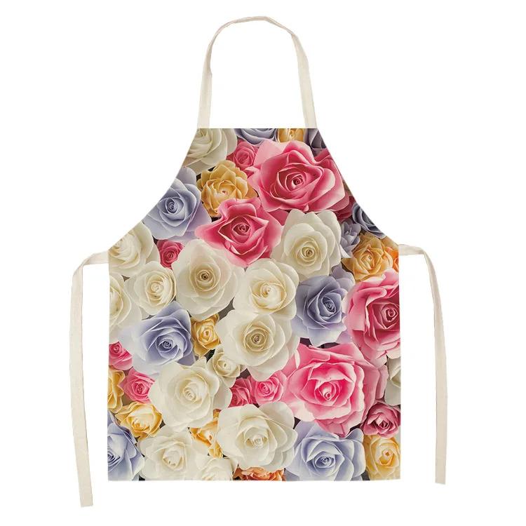 Printed color apron Home Cooking Baking Kitchen anti-stain and anti-oil  linen adult bib household cleaning tools