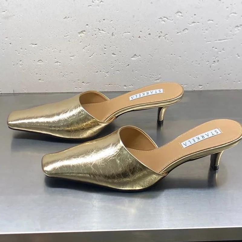 Fashion Women's Slippers Fashion Dress Heeled Shoes Slingback Mules Shoes Summer 2025 Casual Luxury Pumps Classic Sandalias De Mujer