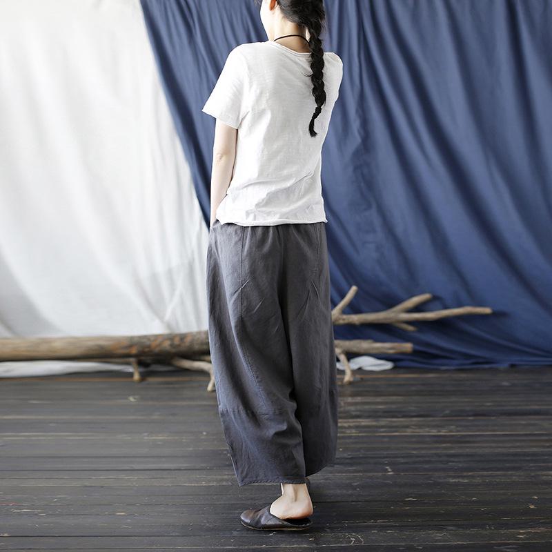 Xi Mo Women's Distressed Washed Cotton Linen Wide-Leg Casual Summer Pants