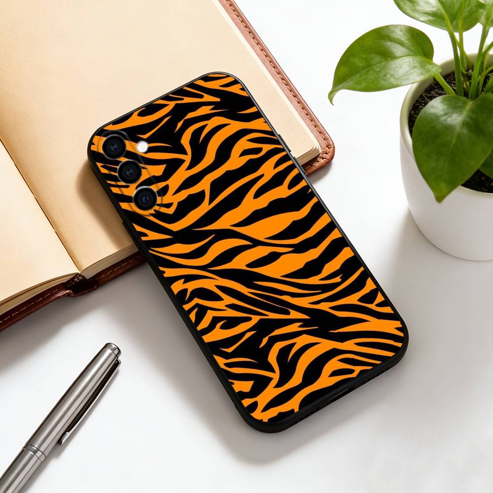 

Tiger print Phone Case Black Silicone Soft For Samsung Galaxy A73,A72,A71,A70,A53,A52,A51 Samsung a70