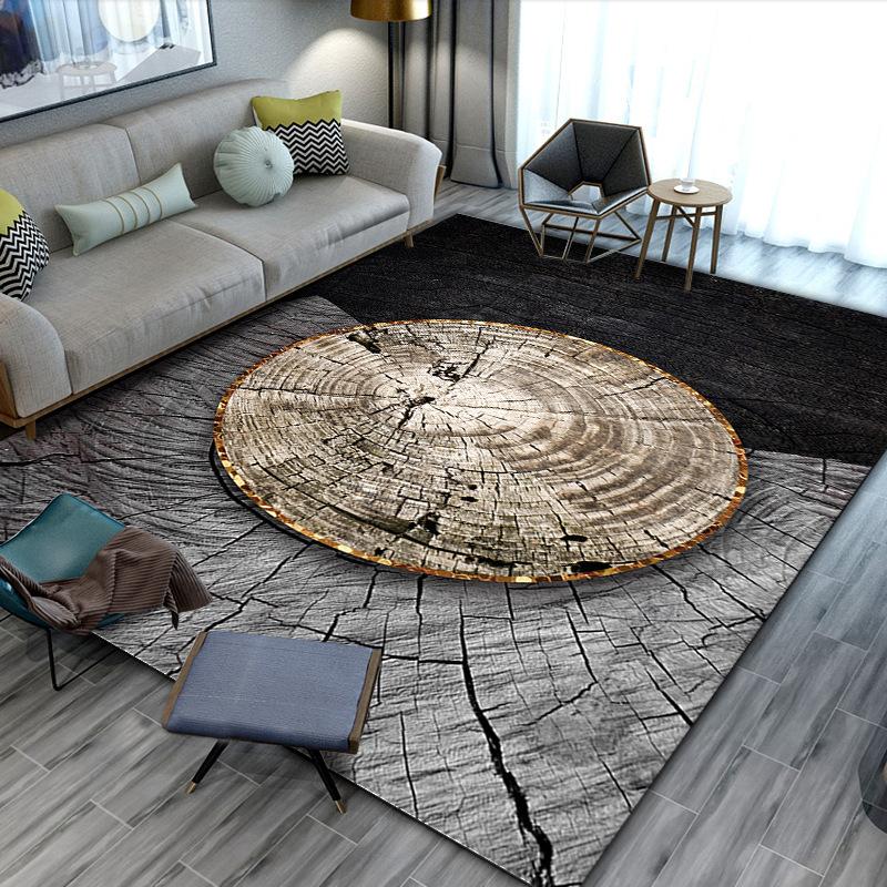Minimalist Wood Slice Print Rug Non-Slip Decorative Floor Mat Grey & Black Tree Ring Carpet for Living Room Home Decoration