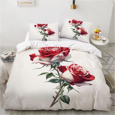 Rose Pattern Duvet Cover Set King Size 3D Floral Bedding Set Suitable For Couples Wedding Gift 3 Pcs Contains 2 Pillowcases