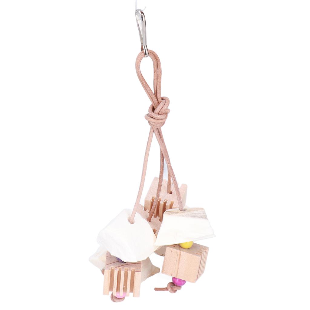 Parrot Chewing Toy Natural Wood Cuttlefish Bone Hanging Bird Teeth Grinding String for Parakeets
