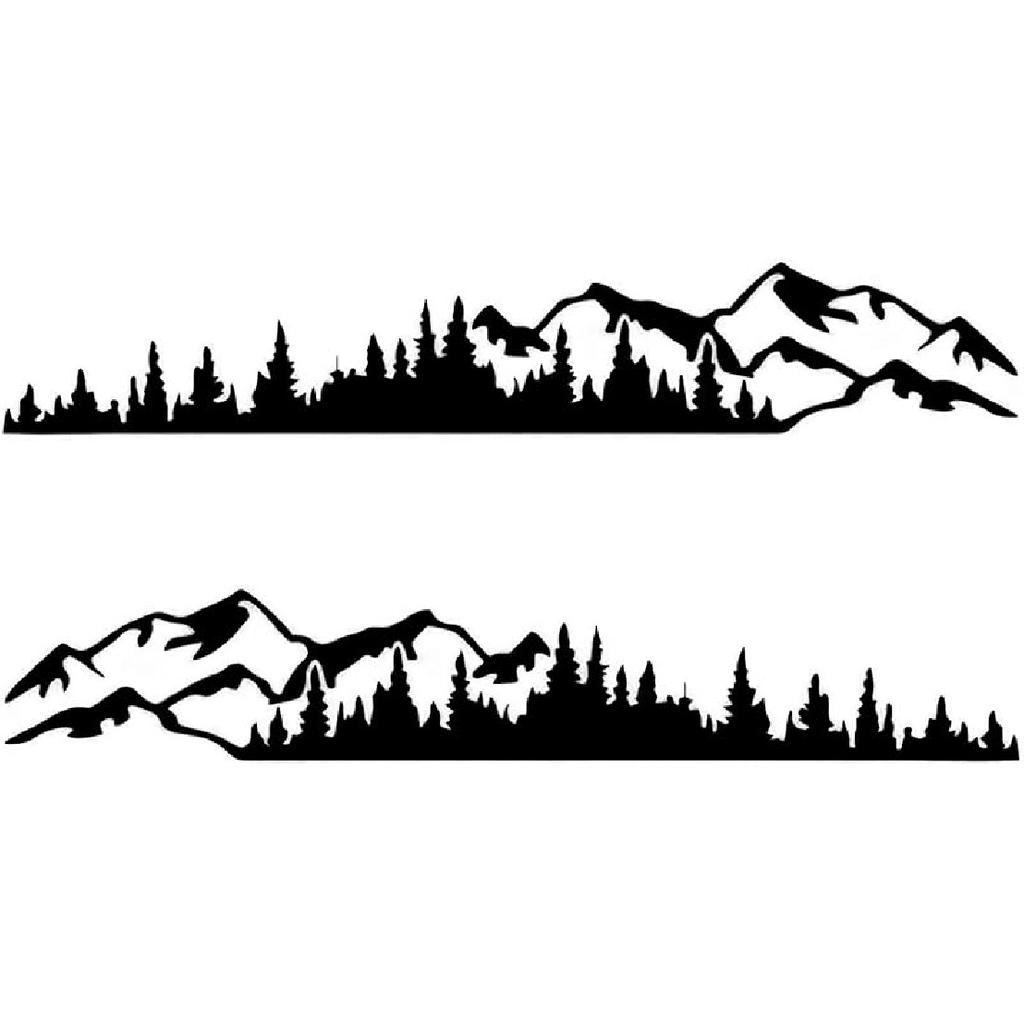 2 PCS Car Mountain Tree Forest Decals, 39.4" x 6.7" Mountain Tree Graphic Stickers, Waterproof Car Body Side Door Truck Tailgate Exterior Decoration,