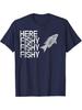 Here Fishy Fishy Jumping Fish Funny Fishing TShirt 100 Cotton ONeck Short Sleeve Summer Casual Unisexs Tshirt Streetwear