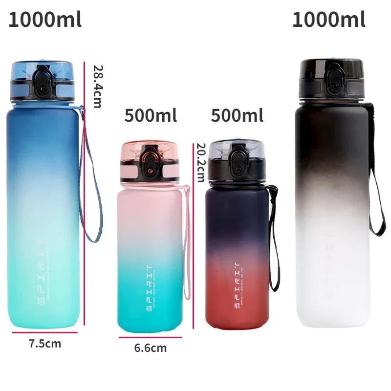 500ML/1000ML Sports Water Bottle Leak Proof Colorful Plastic Cup with Filter Portable Rope Outdoor Travel Gym Fitness Jugs