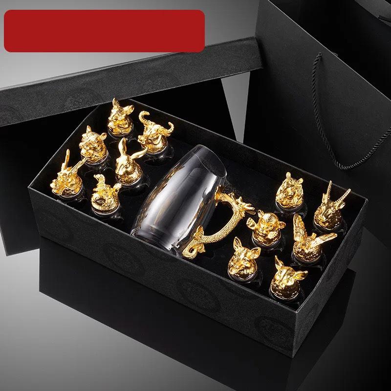 Creative Gold Plated Animal Head Glass Wine Glass Craft Gift Wine Dispenser Vodka Zodiac Wine Glass Set Fine Art Home Decoration