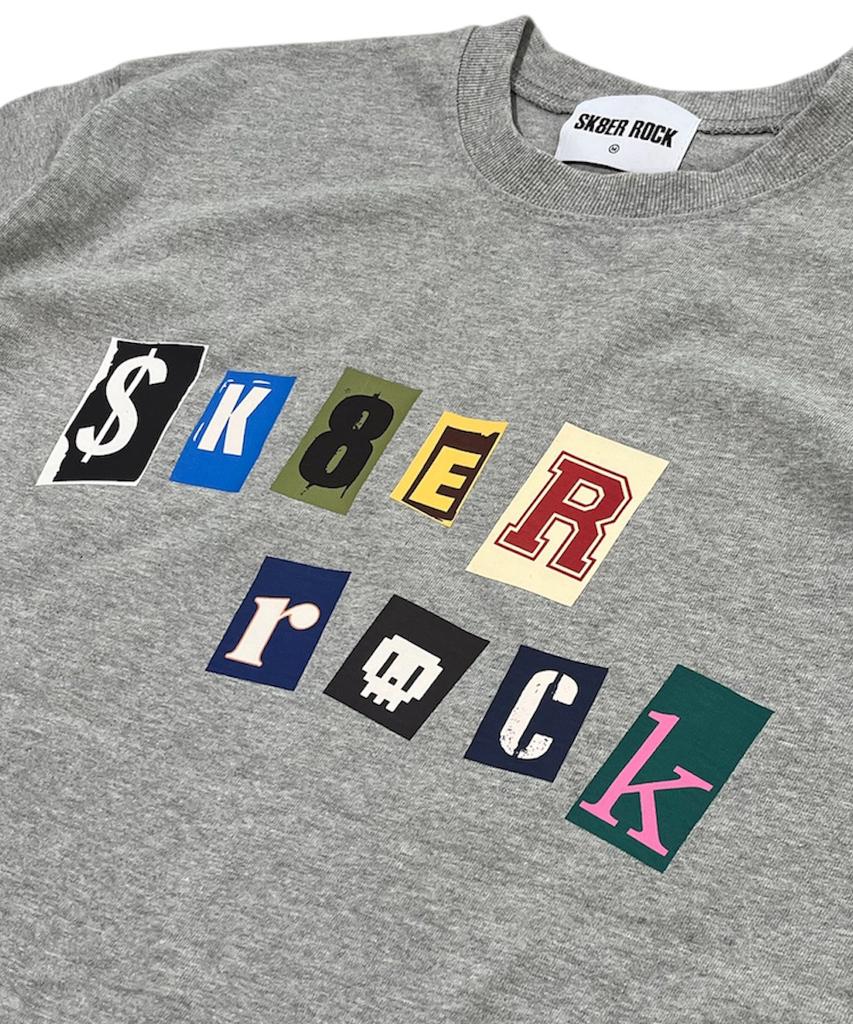 SK8ER ROCK Collage Pop Logo T-Shirt ((Melange Gray))