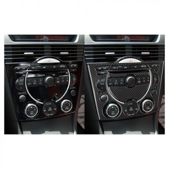 For Mazda RX-8 2004-2008 Black Carbon Fiber Console Multimedia Panel Cover Trim