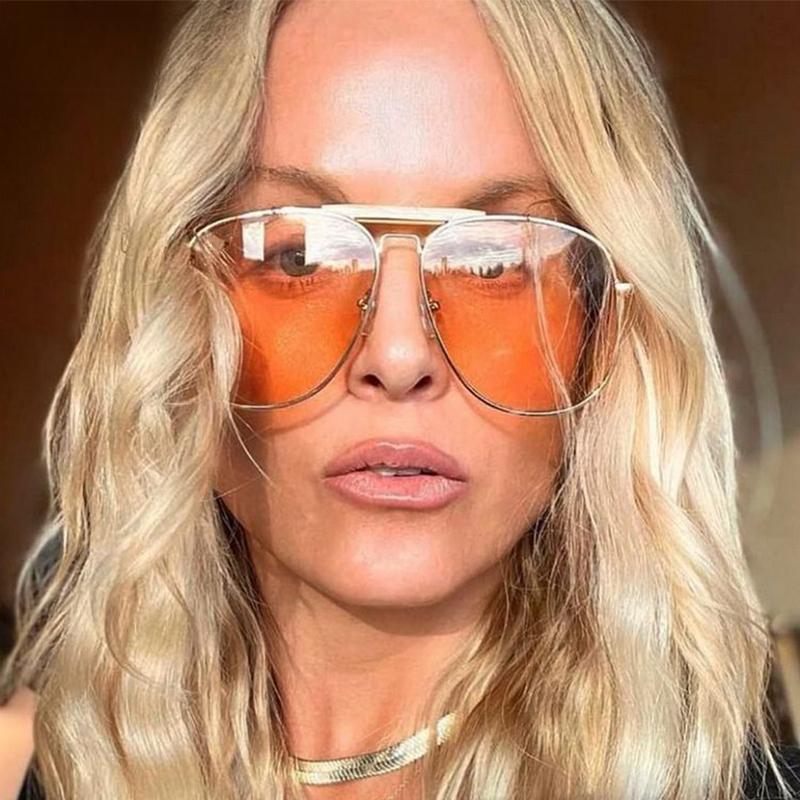 Lunettes de soleil rétro surdimensionnées en métal pour femmes, lunettes de soleil pilote rouge pêche, lunettes de créateur tendance UV400 2023, nouveauté