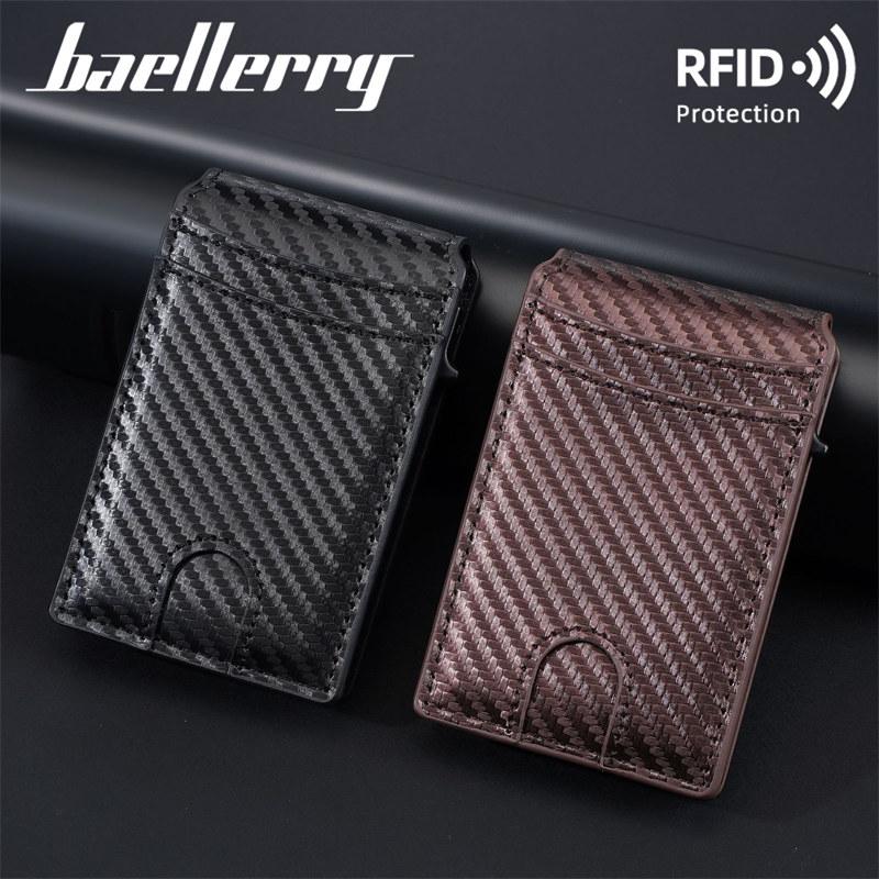 Baellerry Carbon Fiber Texture Anti RFID Theft Card Holder Artificial Leather Purses Wallets Vintage Design Business ID Credit Card Holders