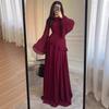 New French Ruffle Leaf Edge Temperament Stand-up Collar, Horn Sleeve Waist Long Sleeve Long Dress Dress