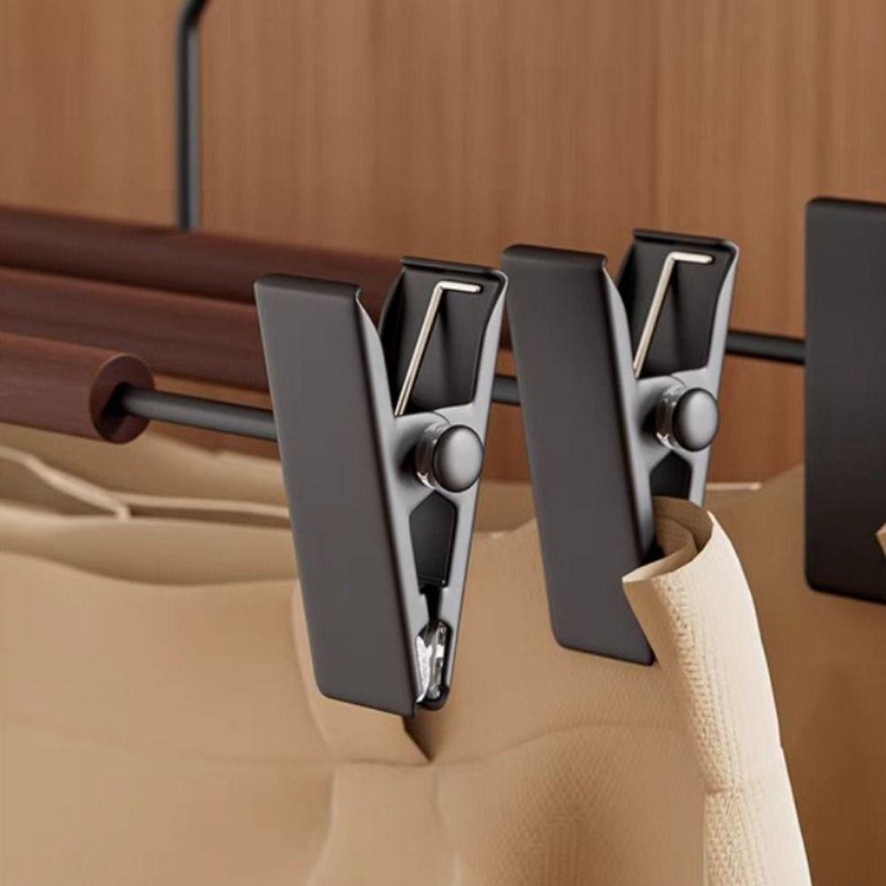6 Pieces Adjustable Wood Pants Hangers Windproof Space Saving Trouser Hangers with Clips Anti-slip Pants Clips Skirt