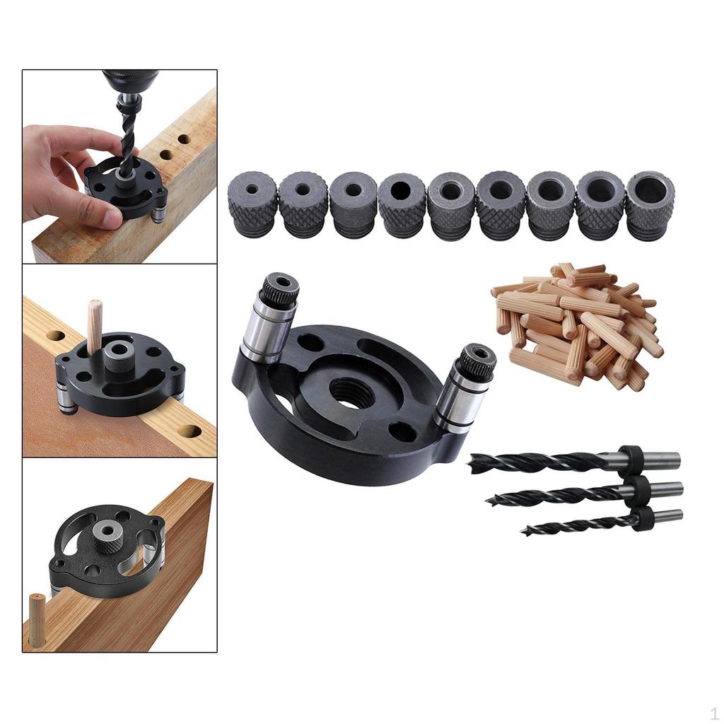 Portable Wood Hole Dowel Drill Guide Set 3 Bit Jig Pin Fixture 6 8 10mm Wide