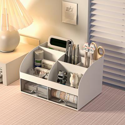 Caja de Almacenamiento de Cosméticos Transparente de Escritorio Organizador de Escritorio con Cajones Soporte para Bolígrafos Estante de Almacenamiento de Papelería para Escritorios de Oficina