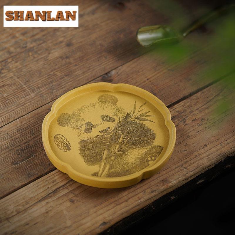 Hand-carved Panda Zisha Pot Bearing Holder Elegant Dry Bubble Table Dry Brew Table Tea Tray Fruit Snack Plate Purple Mud Teaset