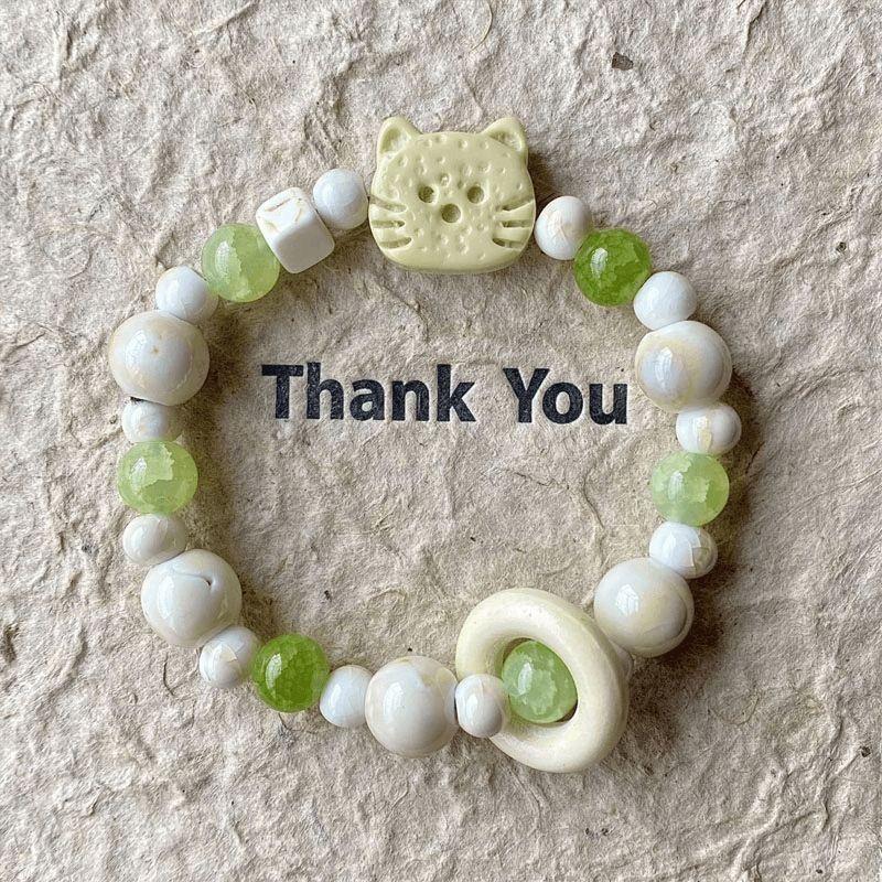 Jingde Ceramics Jingdezhen Bracelet Biscuit Cat Bear Series Niche Chinese Versatile Design Girlfriend Bracelet