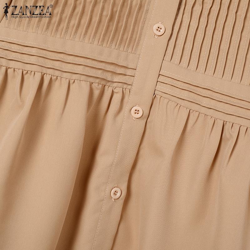 ZANZEA Women Summer Round Neck Puff Short Sleeve Casual Blouse