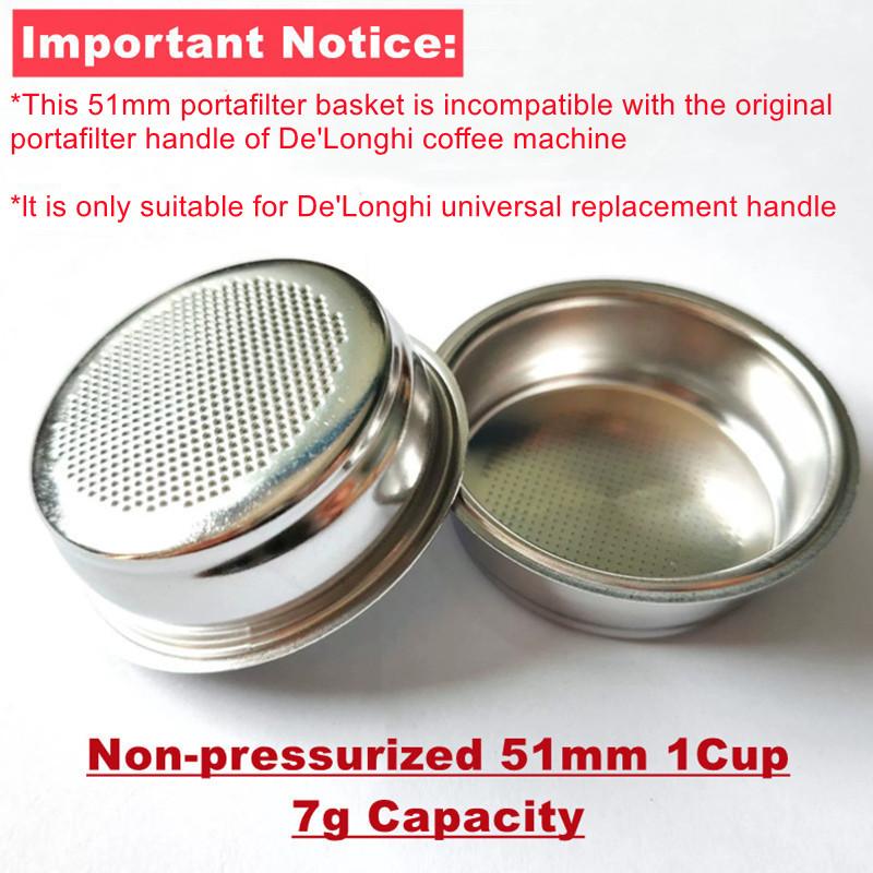 

304 Stainless Steel 2Ear 51mm Bottomless Portafilter For Delonghi EC200/EC221/ECO310/ECO311 Delonghi Coffee Machine Filter 51mm 2Ears Delonghi