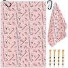 Swooflia Golf Towel with Clip for Golf Club Bags for Men Women Golfers Accessories, Cute Balls Clubs Pattern Microfiber Large Golfing Rag with 4 PCS