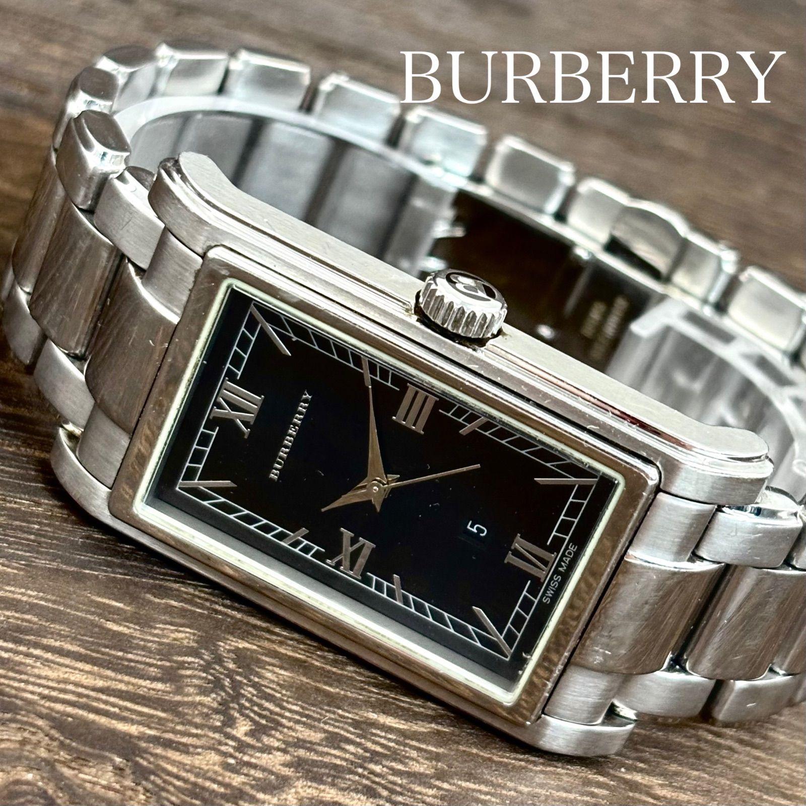 Used [Working/Good Condition] BURBERRY Watch Roman Index Rectangular Quartz Date Black Dial Men s
