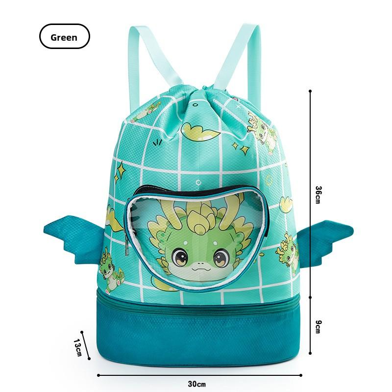Cartoon Kids Oxford Cloth Swim Backpack, Waterproof Large Capacity Drawstring Storage Bag for Swimming Training Beach Outdoor Activities