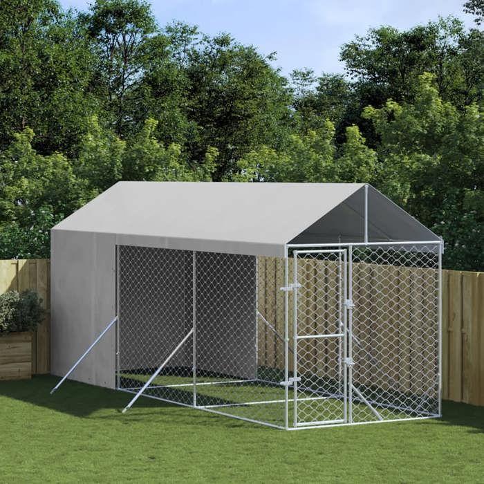 VidaXL Chenil d'extérieur pour chiens avec toit argenté 2x6x2,5 m, chenil pour chiens, cage pour chiens, cage pour animaux 3190491