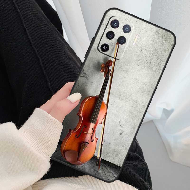 Elegant Violins Bow Sheet Music Case For Oppo A18 A38 A58 A78 A98 A80 A60 A40 A96 A76 A16 A94 A74 A54 A15 A17 A57 A77 A5 Pro