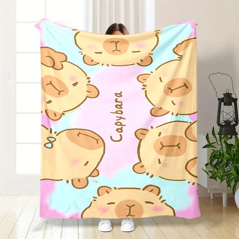 1PC Cute cartoon capybara pattern blanket, all season lightweight home office outdoor nap multifunctional blanket